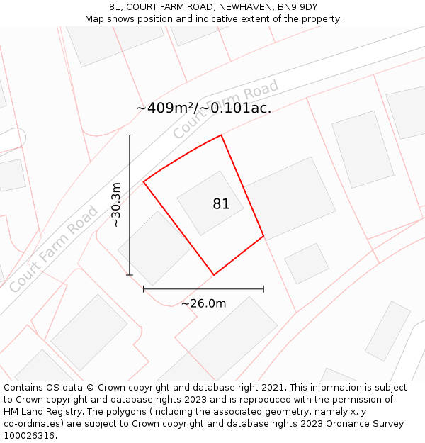 81, COURT FARM ROAD, NEWHAVEN, BN9 9DY: Plot and title map