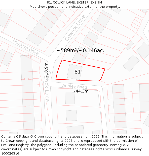 81, COWICK LANE, EXETER, EX2 9HJ: Plot and title map