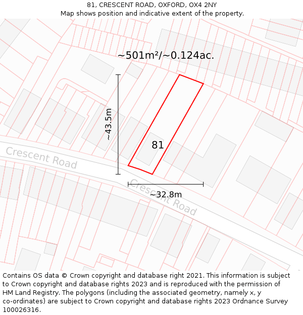 81, CRESCENT ROAD, OXFORD, OX4 2NY: Plot and title map