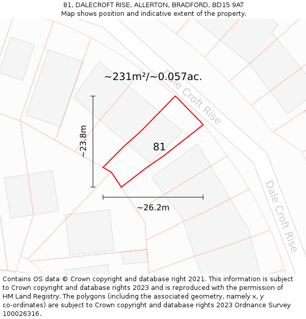 81, DALECROFT RISE, ALLERTON, BRADFORD, BD15 9AT: Plot and title map