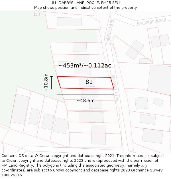 81, DARBYS LANE, POOLE, BH15 3EU: Plot and title map