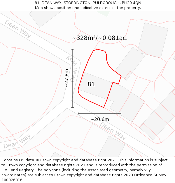 81, DEAN WAY, STORRINGTON, PULBOROUGH, RH20 4QN: Plot and title map