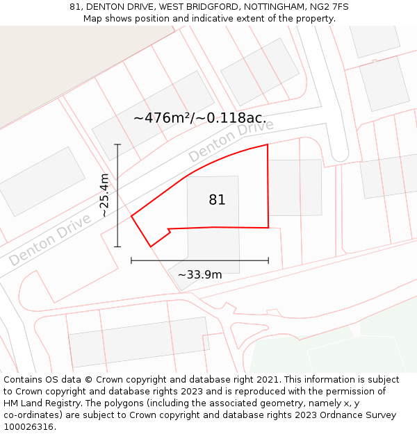 81, DENTON DRIVE, WEST BRIDGFORD, NOTTINGHAM, NG2 7FS: Plot and title map