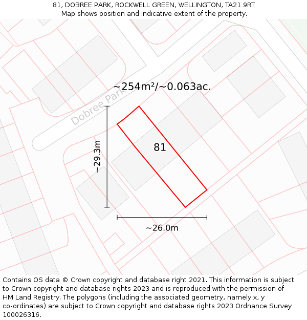 81, DOBREE PARK, ROCKWELL GREEN, WELLINGTON, TA21 9RT: Plot and title map