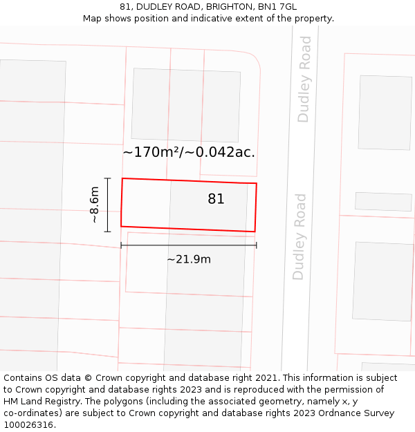 81, DUDLEY ROAD, BRIGHTON, BN1 7GL: Plot and title map