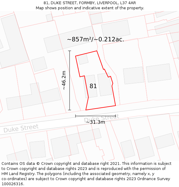 81, DUKE STREET, FORMBY, LIVERPOOL, L37 4AR: Plot and title map