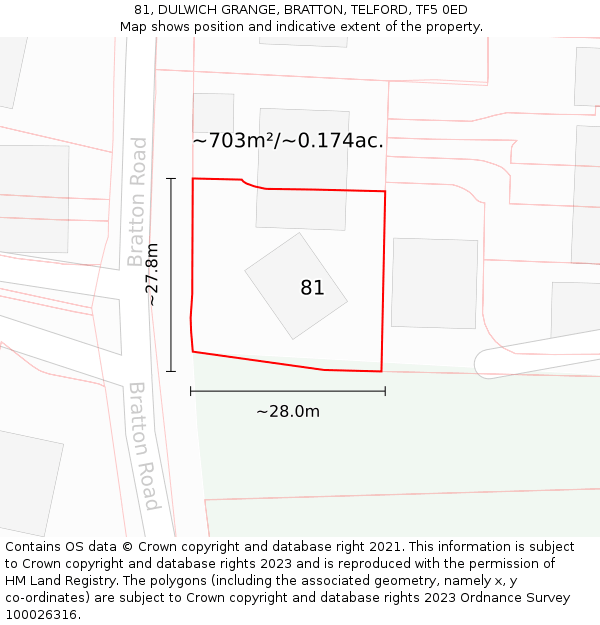 81, DULWICH GRANGE, BRATTON, TELFORD, TF5 0ED: Plot and title map