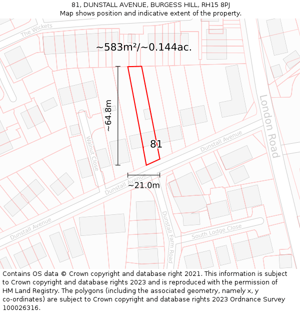 81, DUNSTALL AVENUE, BURGESS HILL, RH15 8PJ: Plot and title map