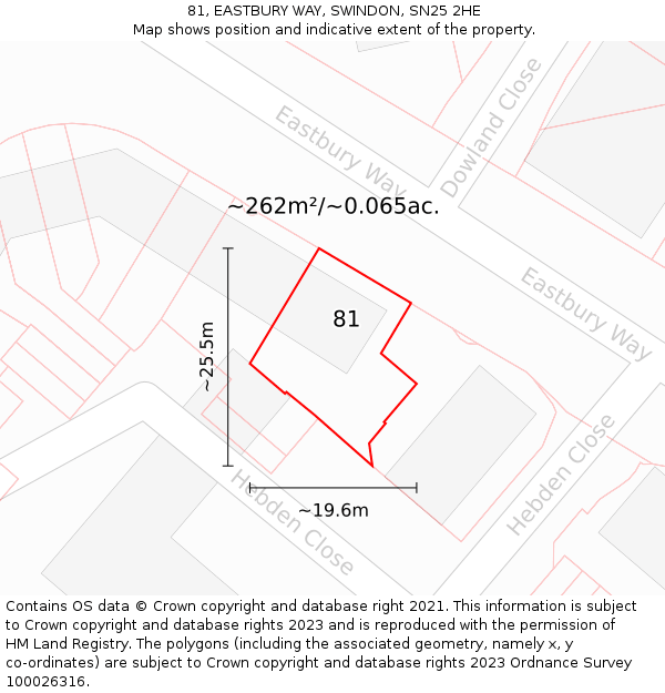 81, EASTBURY WAY, SWINDON, SN25 2HE: Plot and title map