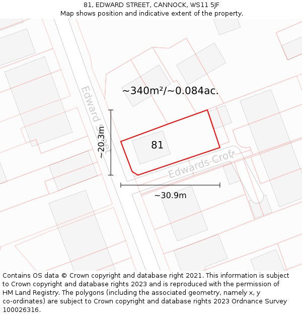 81, EDWARD STREET, CANNOCK, WS11 5JF: Plot and title map