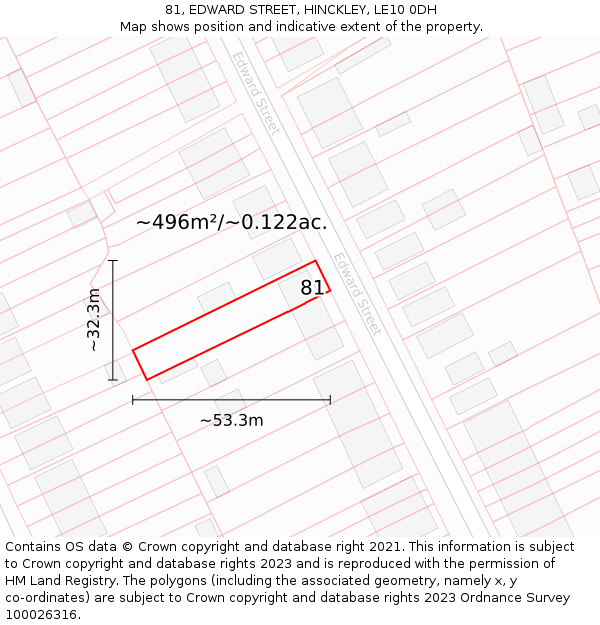 81, EDWARD STREET, HINCKLEY, LE10 0DH: Plot and title map