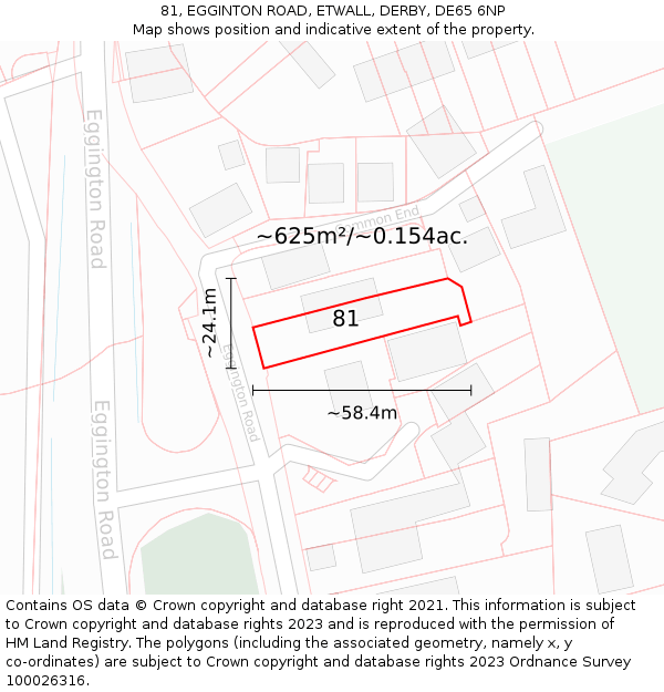 81, EGGINTON ROAD, ETWALL, DERBY, DE65 6NP: Plot and title map