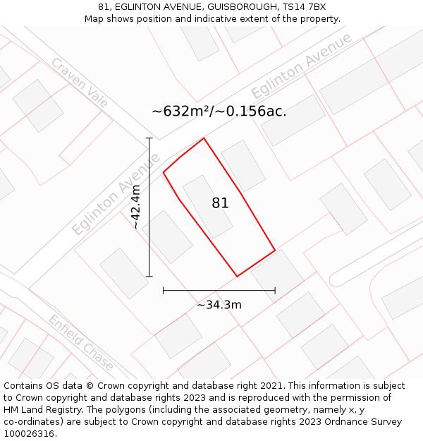 81, EGLINTON AVENUE, GUISBOROUGH, TS14 7BX: Plot and title map