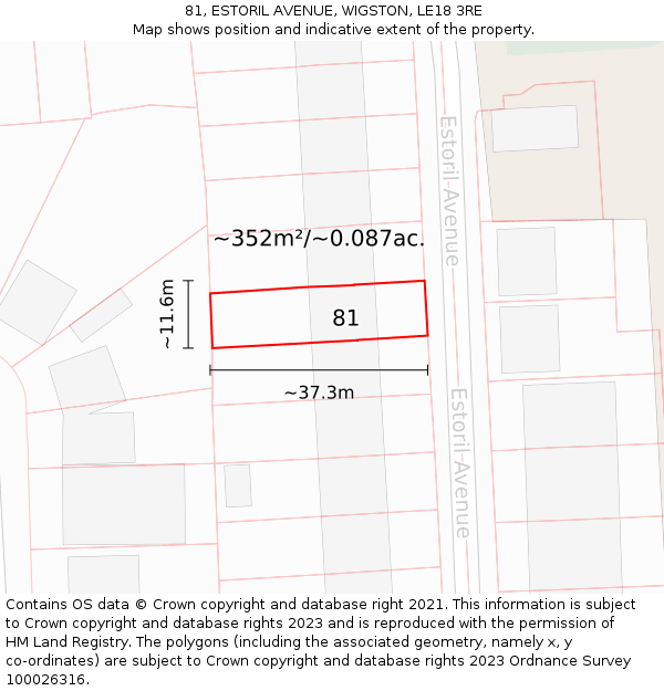 81, ESTORIL AVENUE, WIGSTON, LE18 3RE: Plot and title map