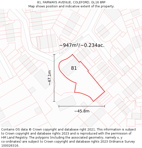 81, FAIRWAYS AVENUE, COLEFORD, GL16 8RP: Plot and title map