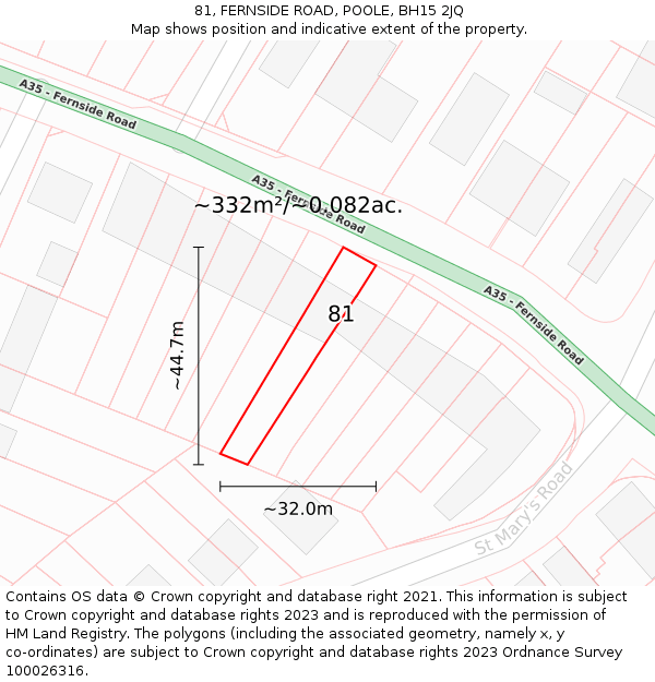 81, FERNSIDE ROAD, POOLE, BH15 2JQ: Plot and title map