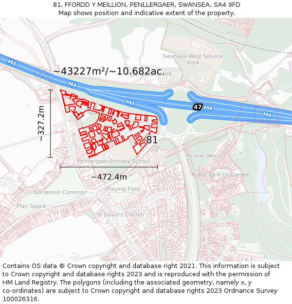 81, FFORDD Y MEILLION, PENLLERGAER, SWANSEA, SA4 9FD: Plot and title map