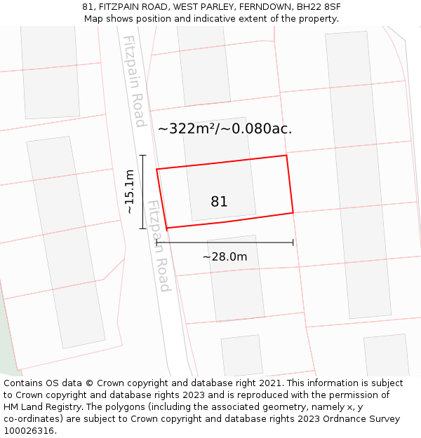 81, FITZPAIN ROAD, WEST PARLEY, FERNDOWN, BH22 8SF: Plot and title map