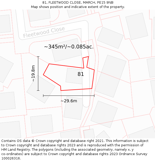 81, FLEETWOOD CLOSE, MARCH, PE15 9NB: Plot and title map