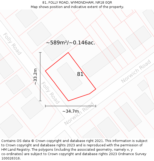 81, FOLLY ROAD, WYMONDHAM, NR18 0QR: Plot and title map