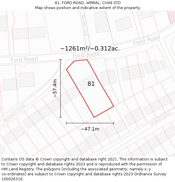 81, FORD ROAD, WIRRAL, CH49 0TD: Plot and title map
