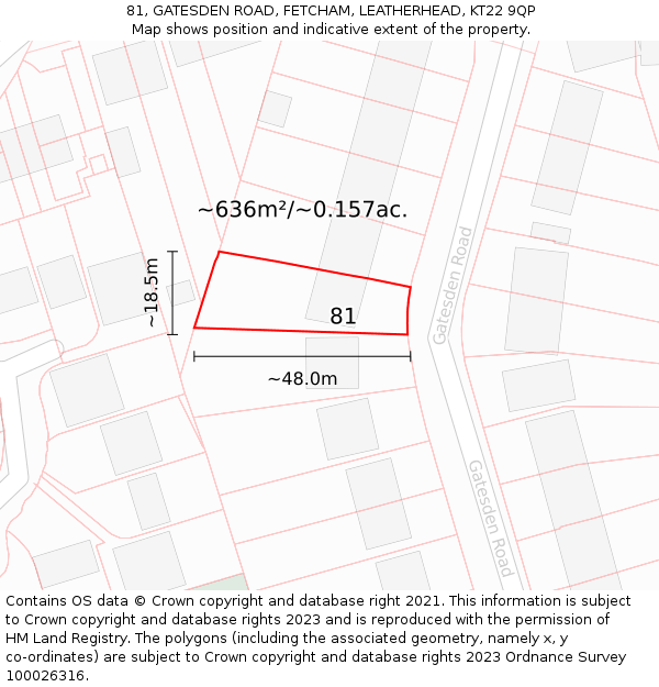 81, GATESDEN ROAD, FETCHAM, LEATHERHEAD, KT22 9QP: Plot and title map