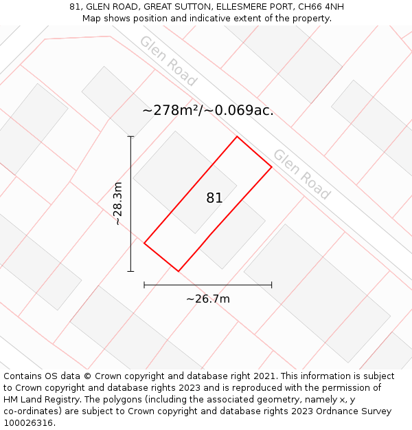 81, GLEN ROAD, GREAT SUTTON, ELLESMERE PORT, CH66 4NH: Plot and title map