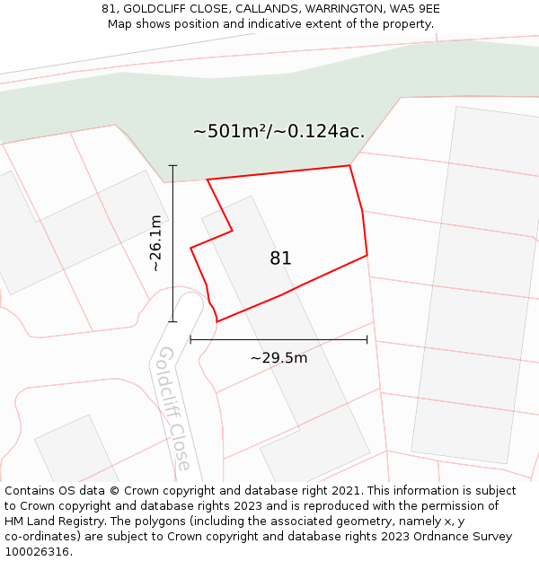 81, GOLDCLIFF CLOSE, CALLANDS, WARRINGTON, WA5 9EE: Plot and title map