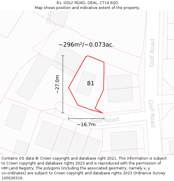 81, GOLF ROAD, DEAL, CT14 6QD: Plot and title map