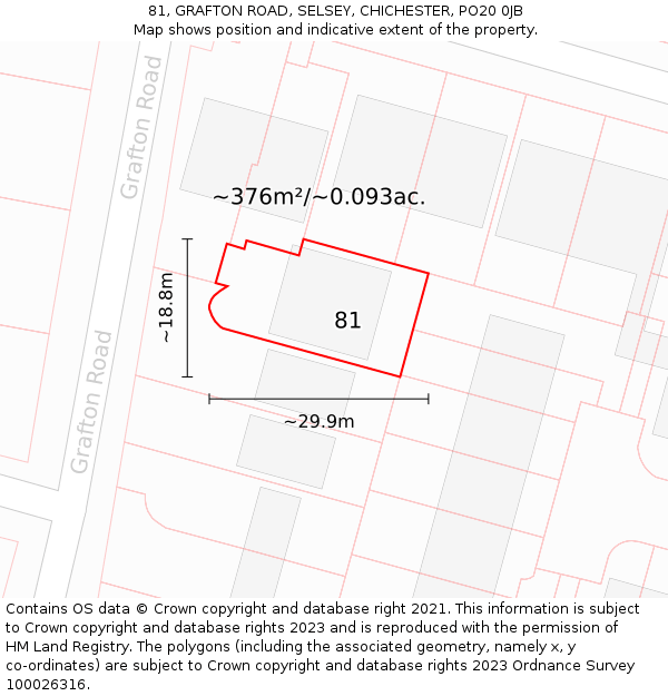 81, GRAFTON ROAD, SELSEY, CHICHESTER, PO20 0JB: Plot and title map