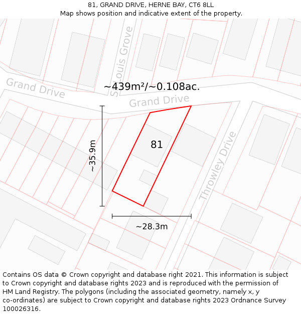 81, GRAND DRIVE, HERNE BAY, CT6 8LL: Plot and title map