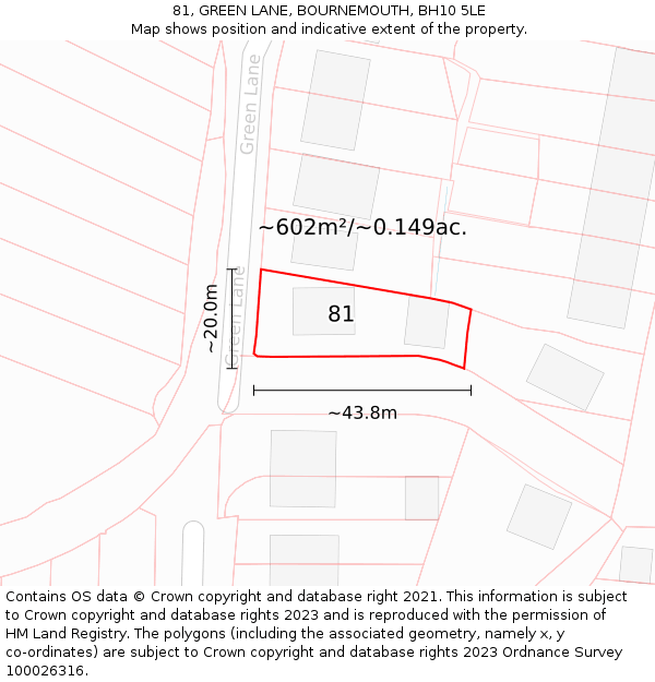 81, GREEN LANE, BOURNEMOUTH, BH10 5LE: Plot and title map