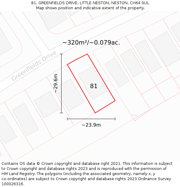 81, GREENFIELDS DRIVE, LITTLE NESTON, NESTON, CH64 0UL: Plot and title map