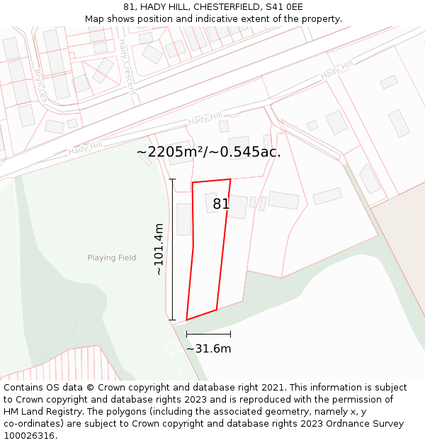 81, HADY HILL, CHESTERFIELD, S41 0EE: Plot and title map