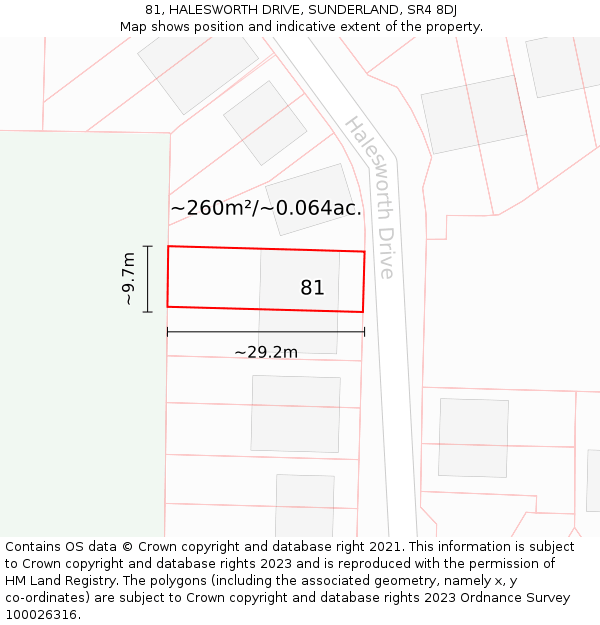 81, HALESWORTH DRIVE, SUNDERLAND, SR4 8DJ: Plot and title map