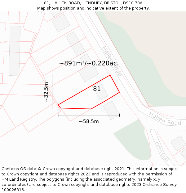 81, HALLEN ROAD, HENBURY, BRISTOL, BS10 7RA: Plot and title map