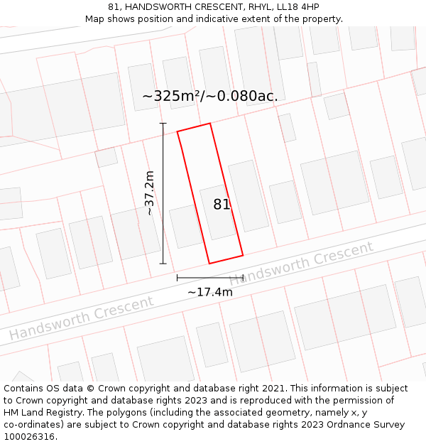 81, HANDSWORTH CRESCENT, RHYL, LL18 4HP: Plot and title map