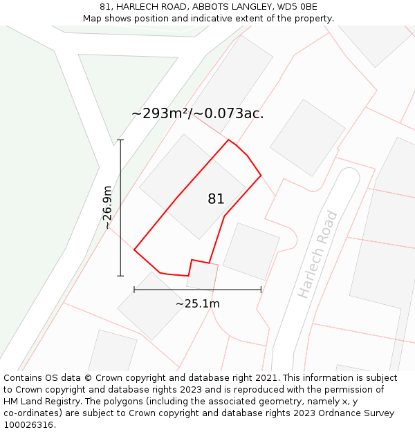 81, HARLECH ROAD, ABBOTS LANGLEY, WD5 0BE: Plot and title map