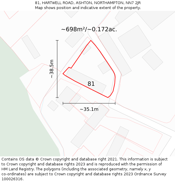 81, HARTWELL ROAD, ASHTON, NORTHAMPTON, NN7 2JR: Plot and title map