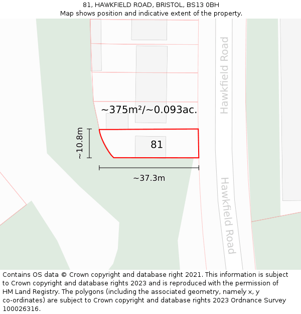 81, HAWKFIELD ROAD, BRISTOL, BS13 0BH: Plot and title map