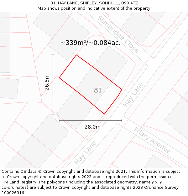 81, HAY LANE, SHIRLEY, SOLIHULL, B90 4TZ: Plot and title map