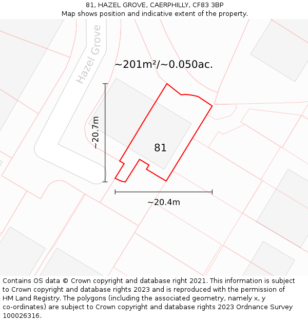 81, HAZEL GROVE, CAERPHILLY, CF83 3BP: Plot and title map