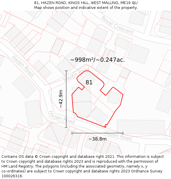 81, HAZEN ROAD, KINGS HILL, WEST MALLING, ME19 4JU: Plot and title map