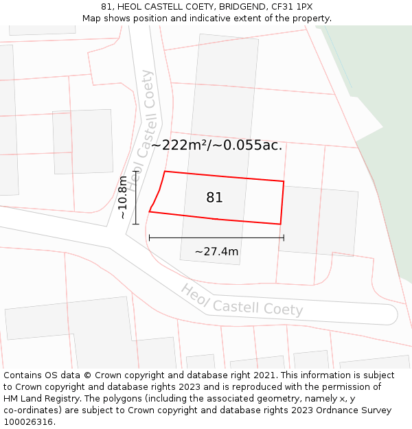 81, HEOL CASTELL COETY, BRIDGEND, CF31 1PX: Plot and title map