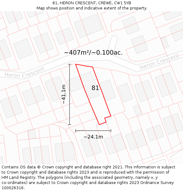 81, HERON CRESCENT, CREWE, CW1 5YB: Plot and title map