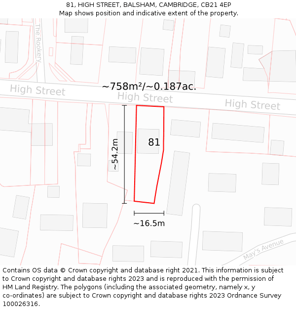 81, HIGH STREET, BALSHAM, CAMBRIDGE, CB21 4EP: Plot and title map