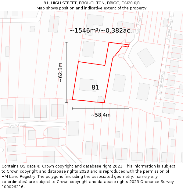 81, HIGH STREET, BROUGHTON, BRIGG, DN20 0JR: Plot and title map