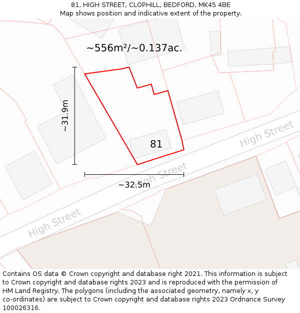 81, HIGH STREET, CLOPHILL, BEDFORD, MK45 4BE: Plot and title map