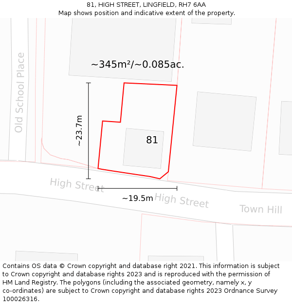 81, HIGH STREET, LINGFIELD, RH7 6AA: Plot and title map