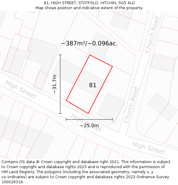 81, HIGH STREET, STOTFOLD, HITCHIN, SG5 4LD: Plot and title map